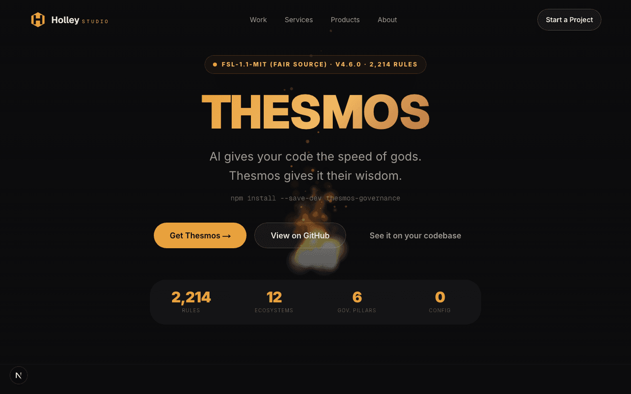 Thesmos governance scan output showing rule findings by severity